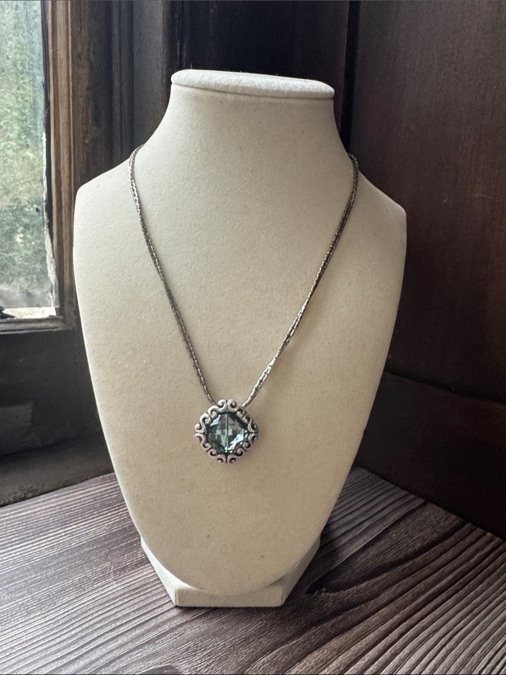 Brighton Jewellery with Silver Pendant Necklace with Green Gemstone